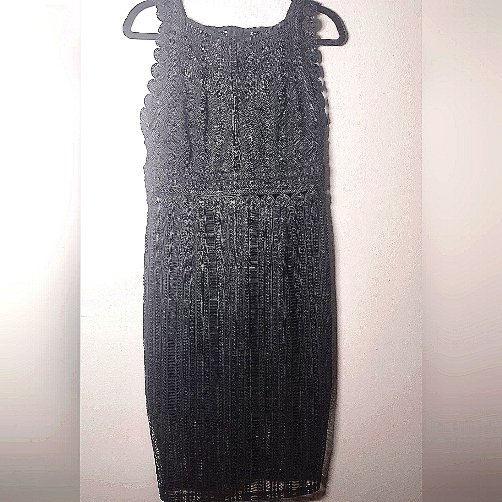 Bardot Black Sheath Women's Cocktail Little Black Dress Lace Knots Size 8